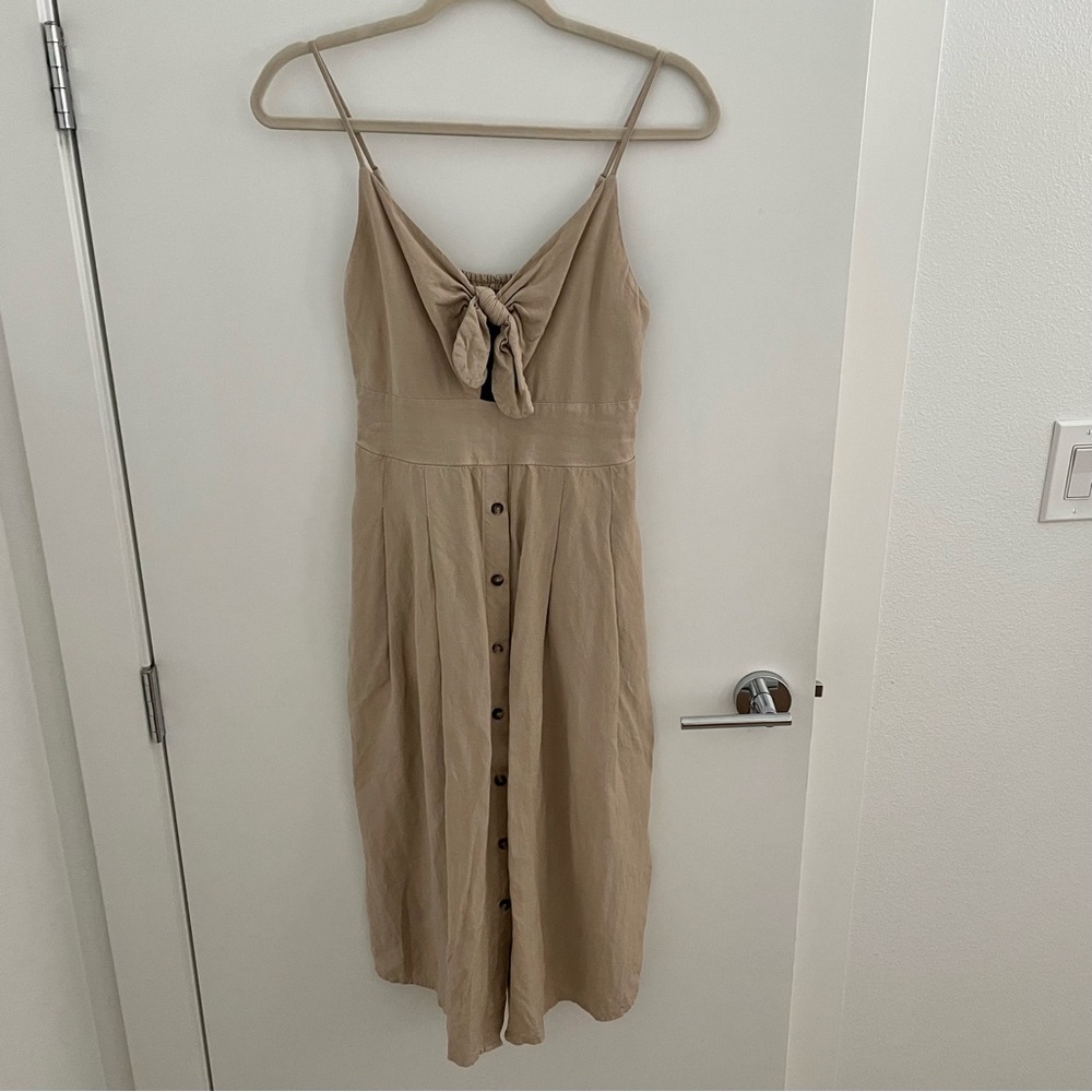 Express Linen-Blend Button Front Tie Midi Dress, S - image 4